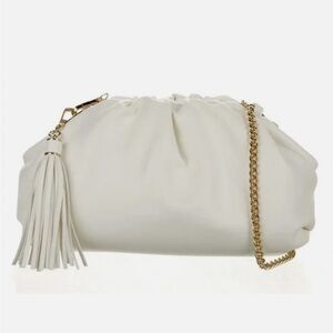 NWT Understated Leather White Purse Chain Link Clutch Bag Purse Curateur